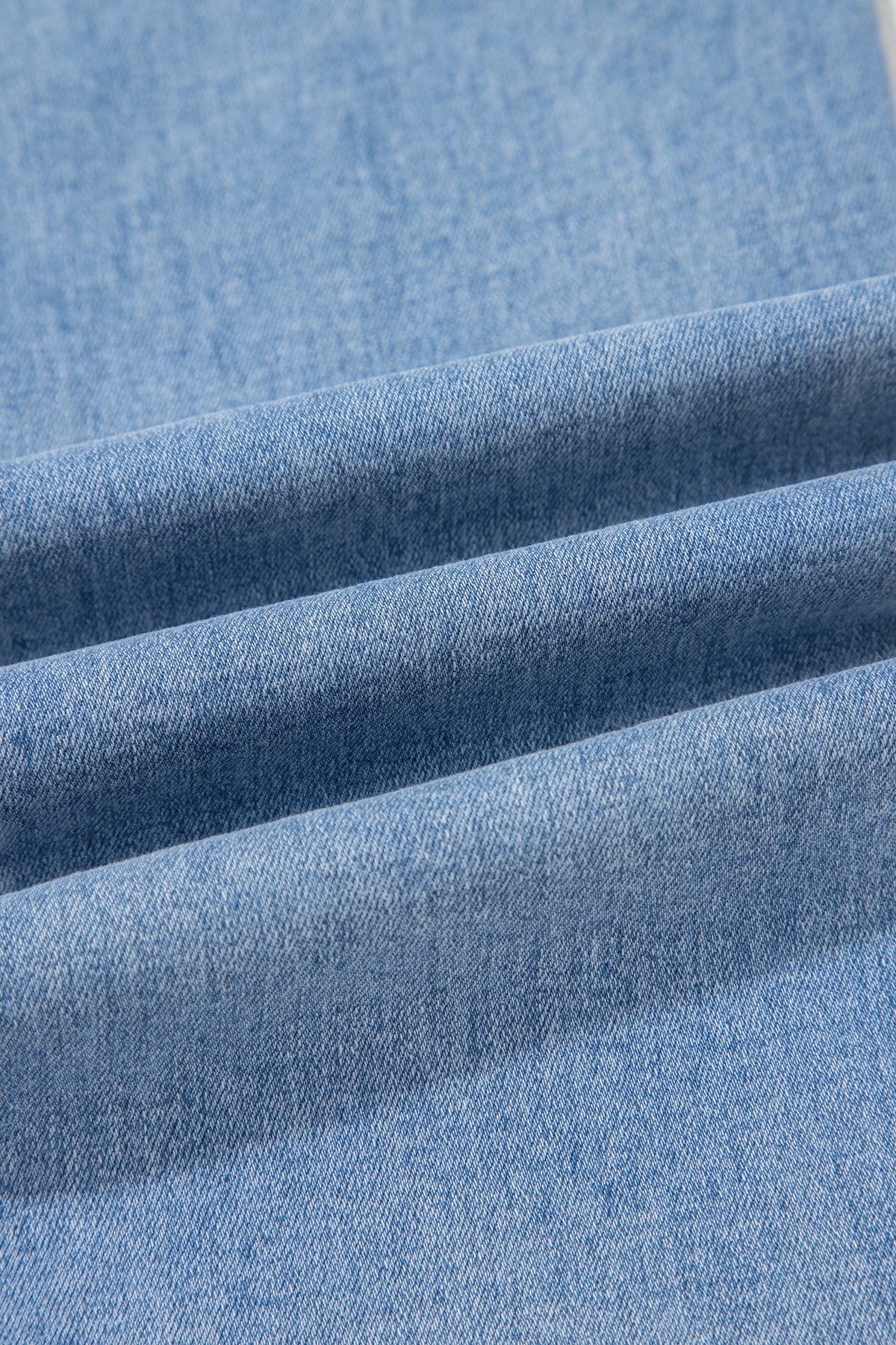 Light Wash Drawstring Wide Leg Jeans – High Rise Patch Pocket Denim