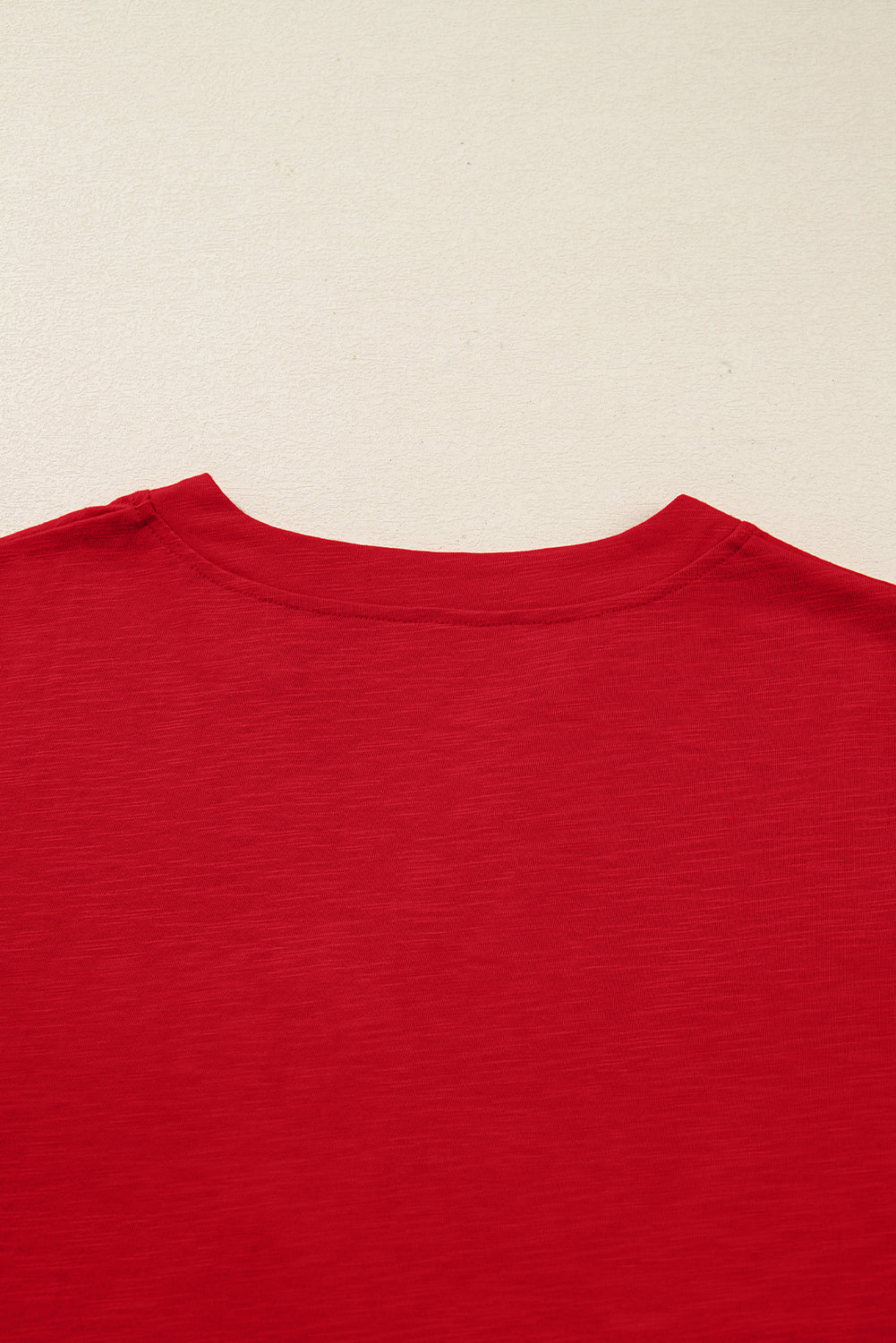 Crimson Red split neck button detail long sleeve top with gathered cuff sleeves