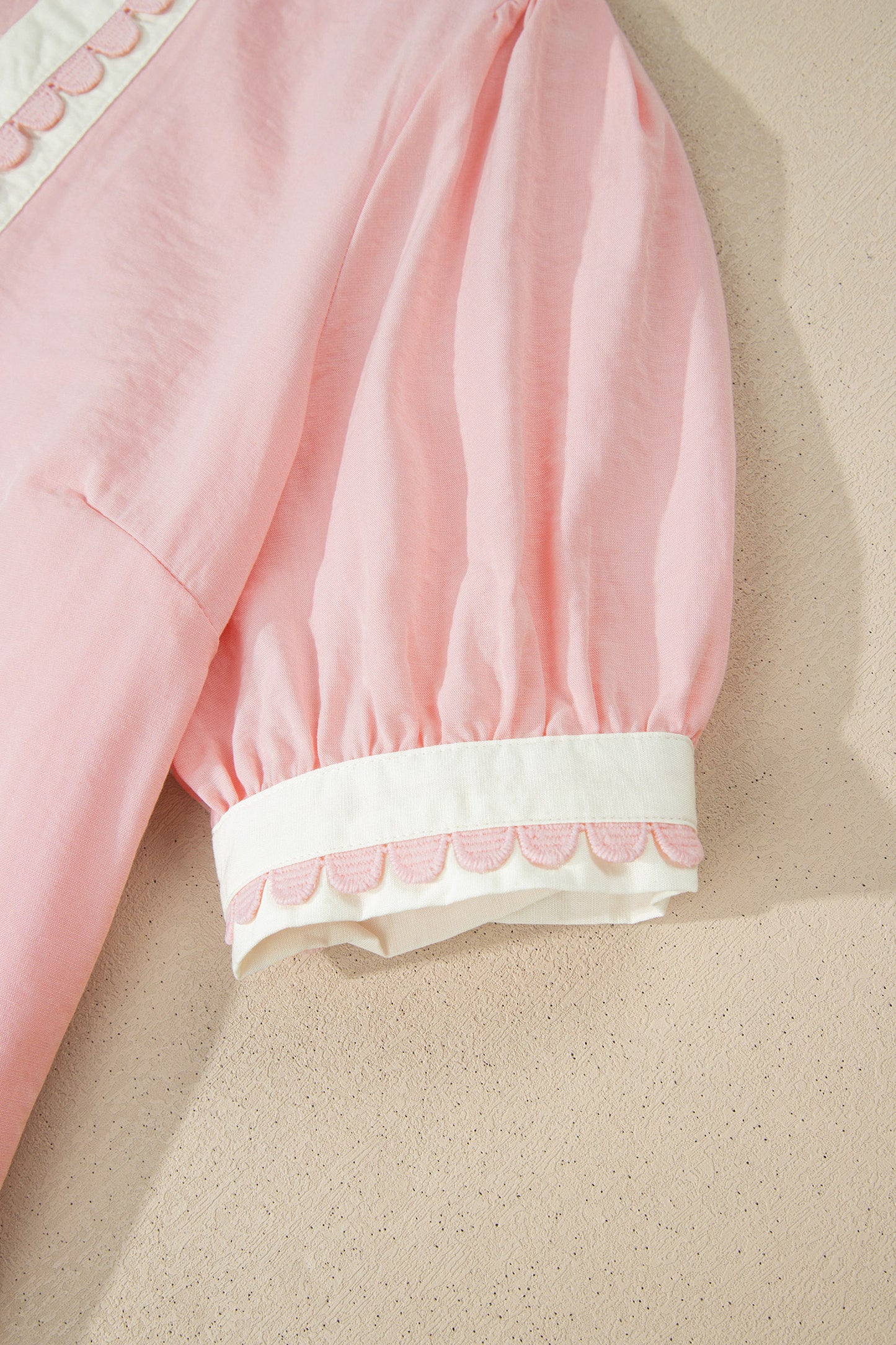 Puff Sleeve Mini Dress with Color block Scallop Trim
