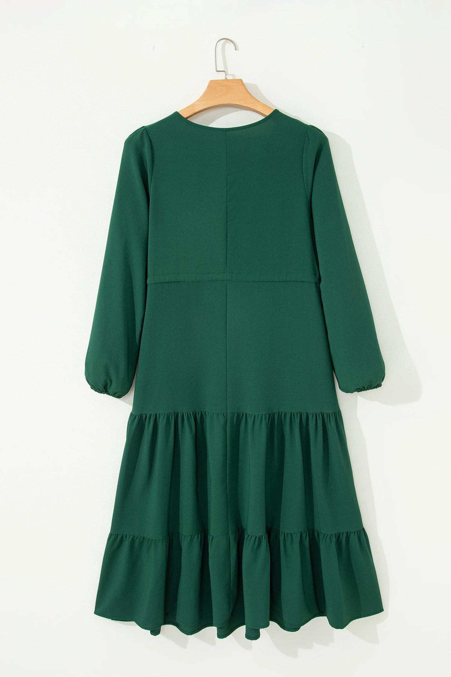 Long Sleeve V‑Neck Button Front Tiered Maxi Dress