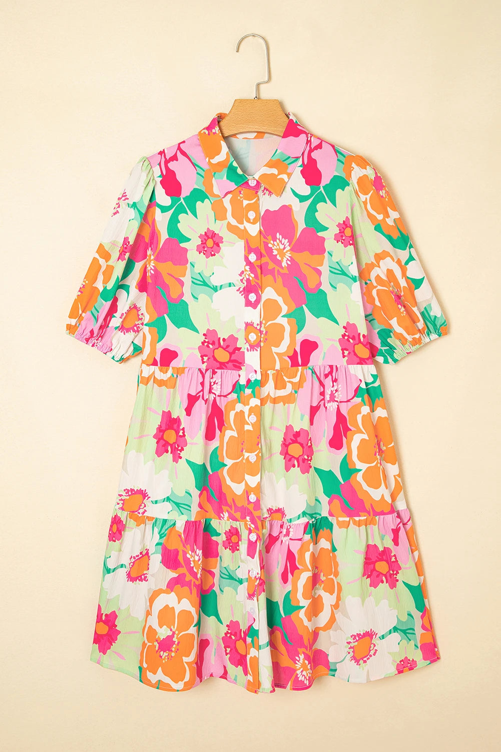 Elena Bright Floral Collared Button Front Babydoll Dress