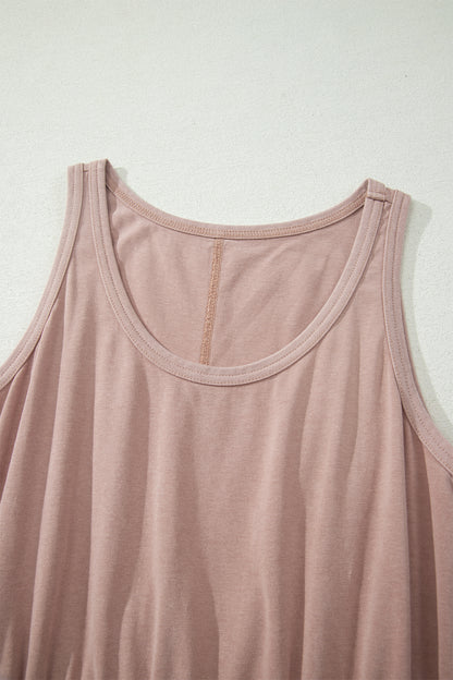 Dusty Taupe Sleeveless Elastic Waist Mini Dress – Casual Pocket Dress