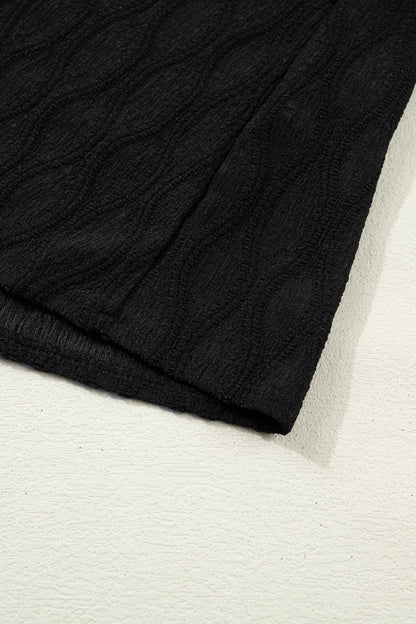 Textured Notched Neck Puff Sleeve Blouse