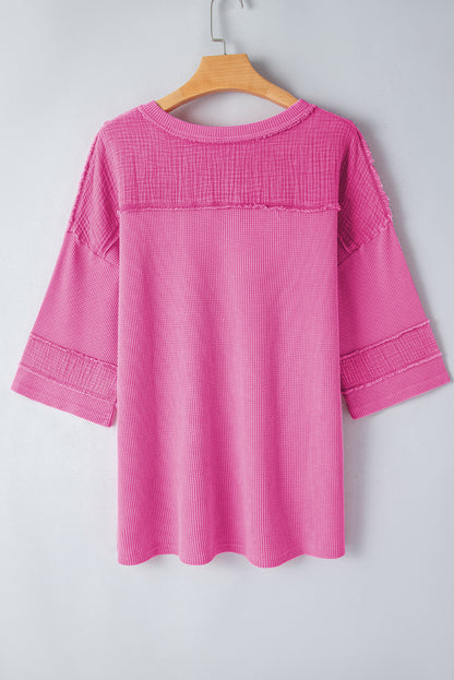 Bright Pink Mineral Wash Oversized Textured Bracelet Sleeve Top