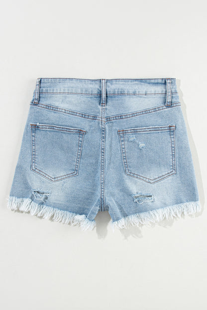 Distressed Frayed Hem Denim Shorts – High Rise Casual Summer Bottoms