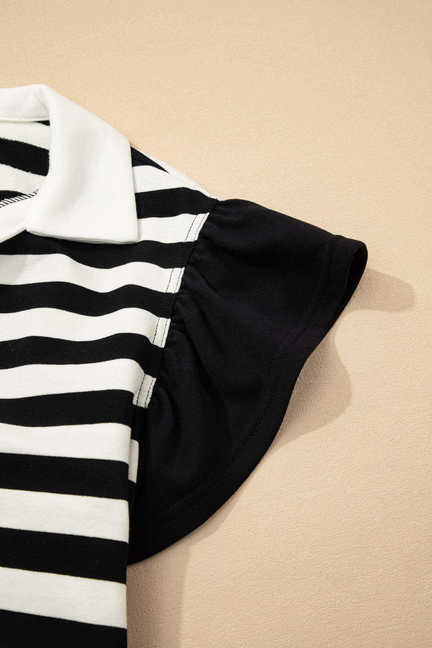 Striped Flutter Sleeve Collared Blouse – Casual Everyday Boutique Top