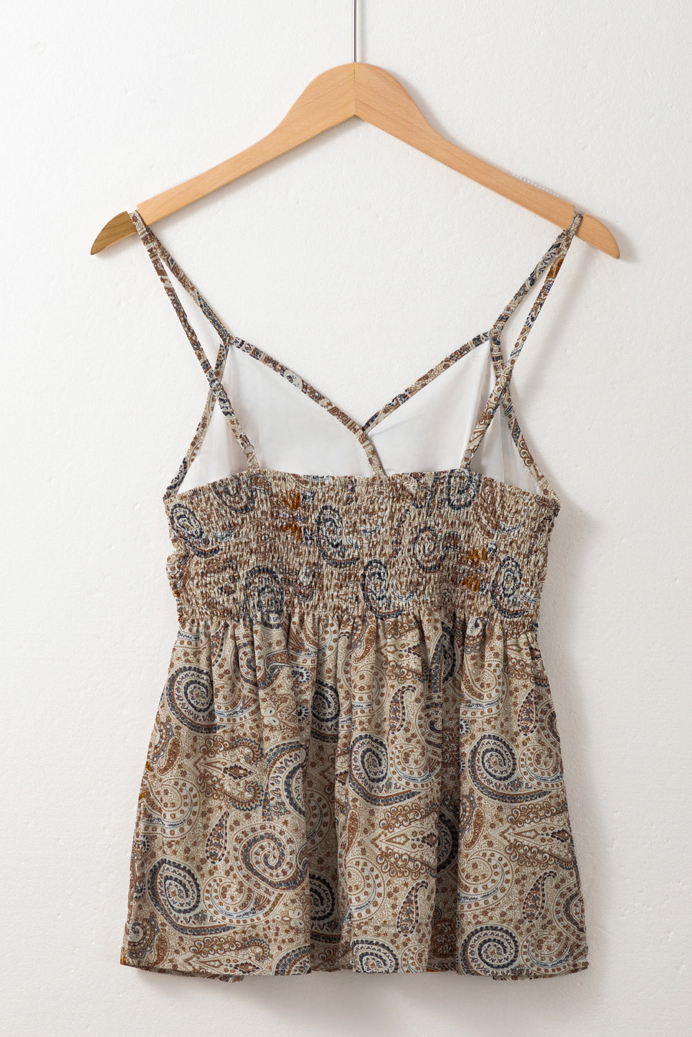 Paisley Smocked V-Neck Spaghetti Strap Babydoll Top