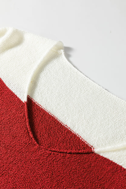 Red Stripe Cozy Color Block Bubble Sleeve Sweater