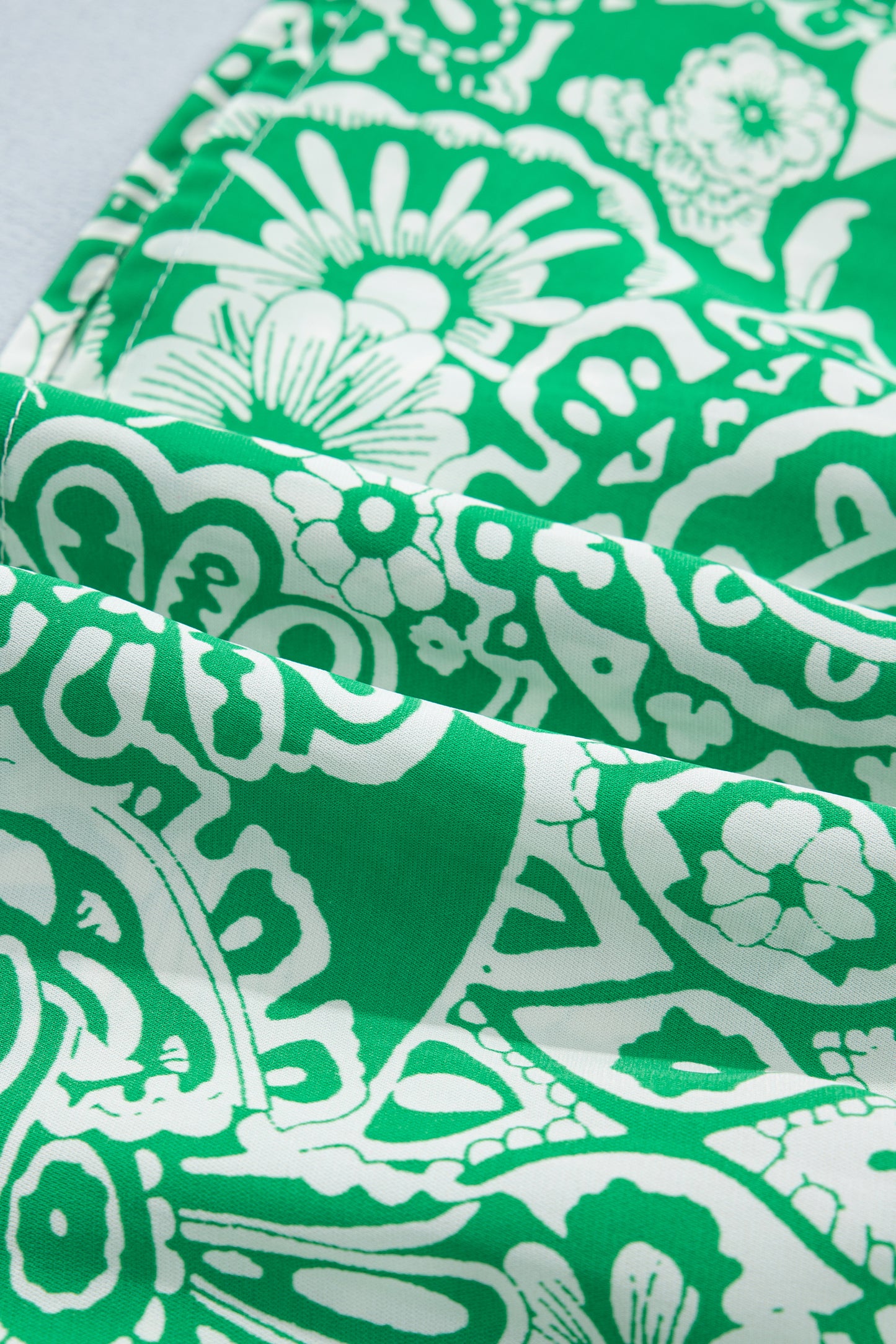 Green Floral Smocked Peplum Short Sleeve Blouse
