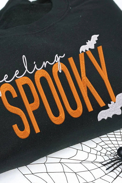 Black Feeling Spooky Embroidered Sweatshirt – Halloween Crew Neck Pullover