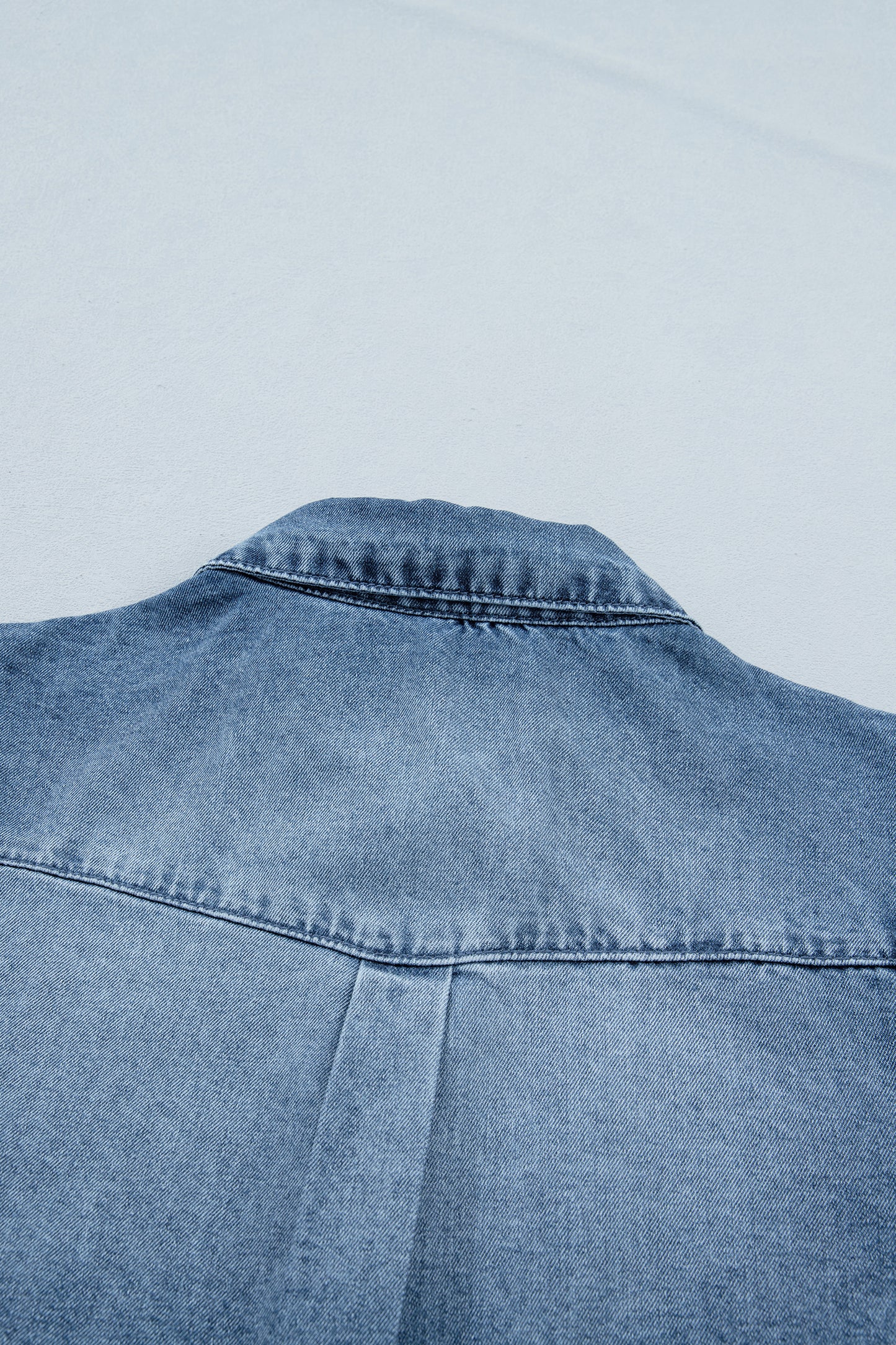 Washed Denim Puff Sleeve Button Front Blouse – Casual Everyday Top