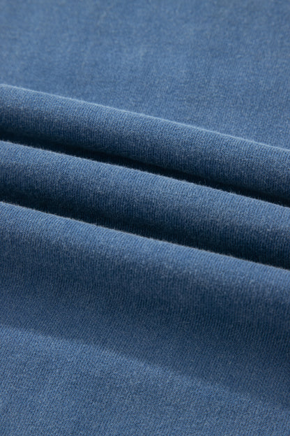 Dusty Blue washed cotton wide leg pants with drawstring waist, oversized patch pockets, and relaxed fit.