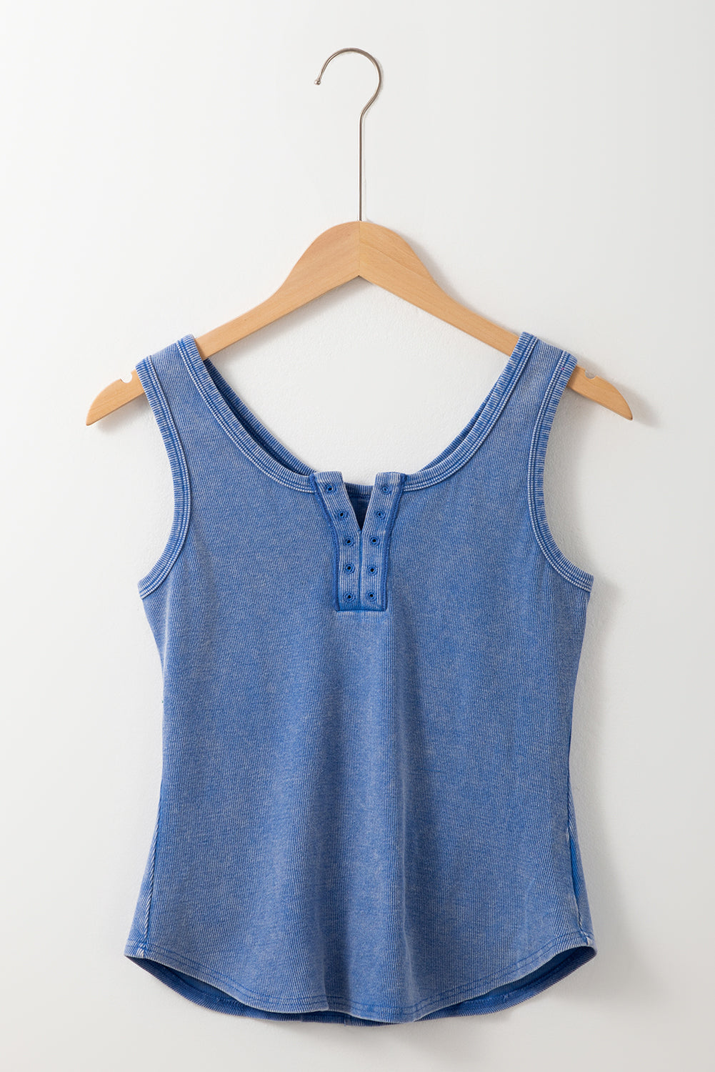 Dusty Periwinkle Mineral Washed Ribbed Notch Neck Tank Top
