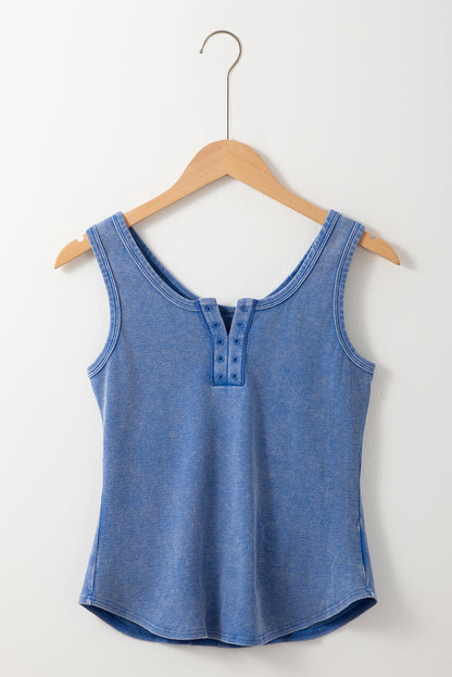 Dusty Periwinkle Mineral Washed Ribbed Notch Neck Tank Top