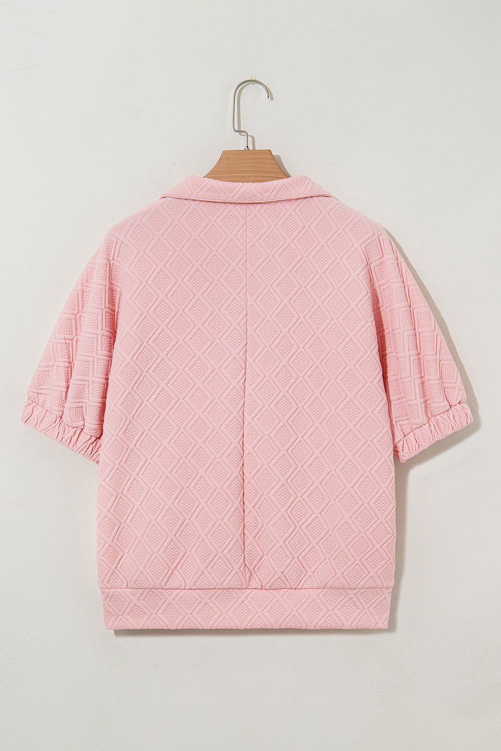 Quilted Zip Collar Puff Sleeve Top – Textured Casual Blouse