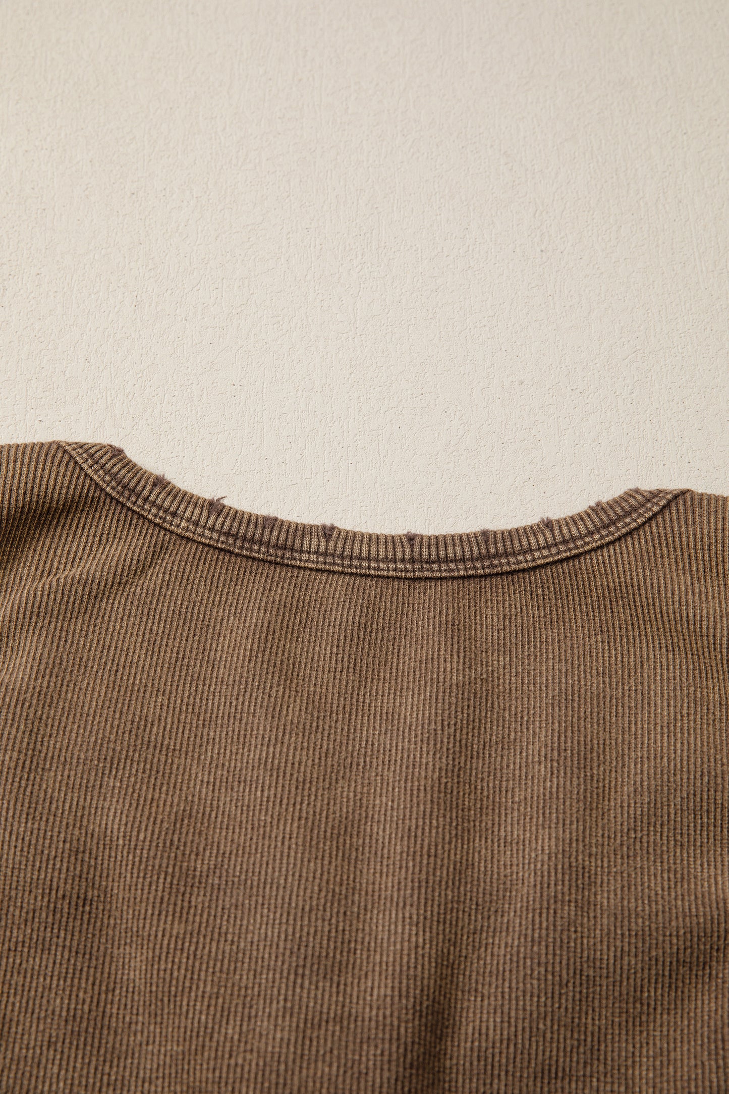 Mocha Vintage Distressed Ribbed Mineral Wash Tank Top