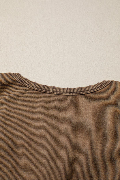 Mocha Vintage Distressed Ribbed Mineral Wash Tank Top