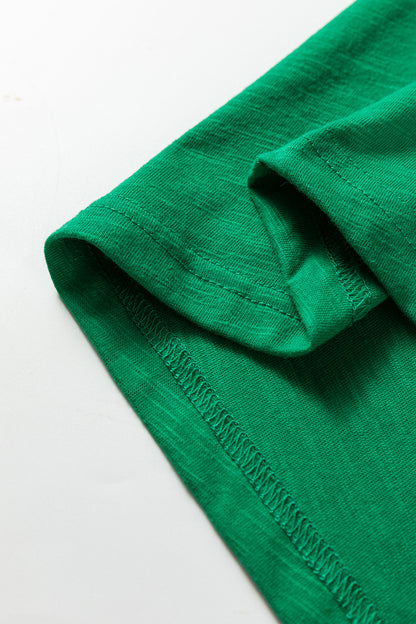 Emerald Green split neck button detail long sleeve top with gathered cuff sleeves