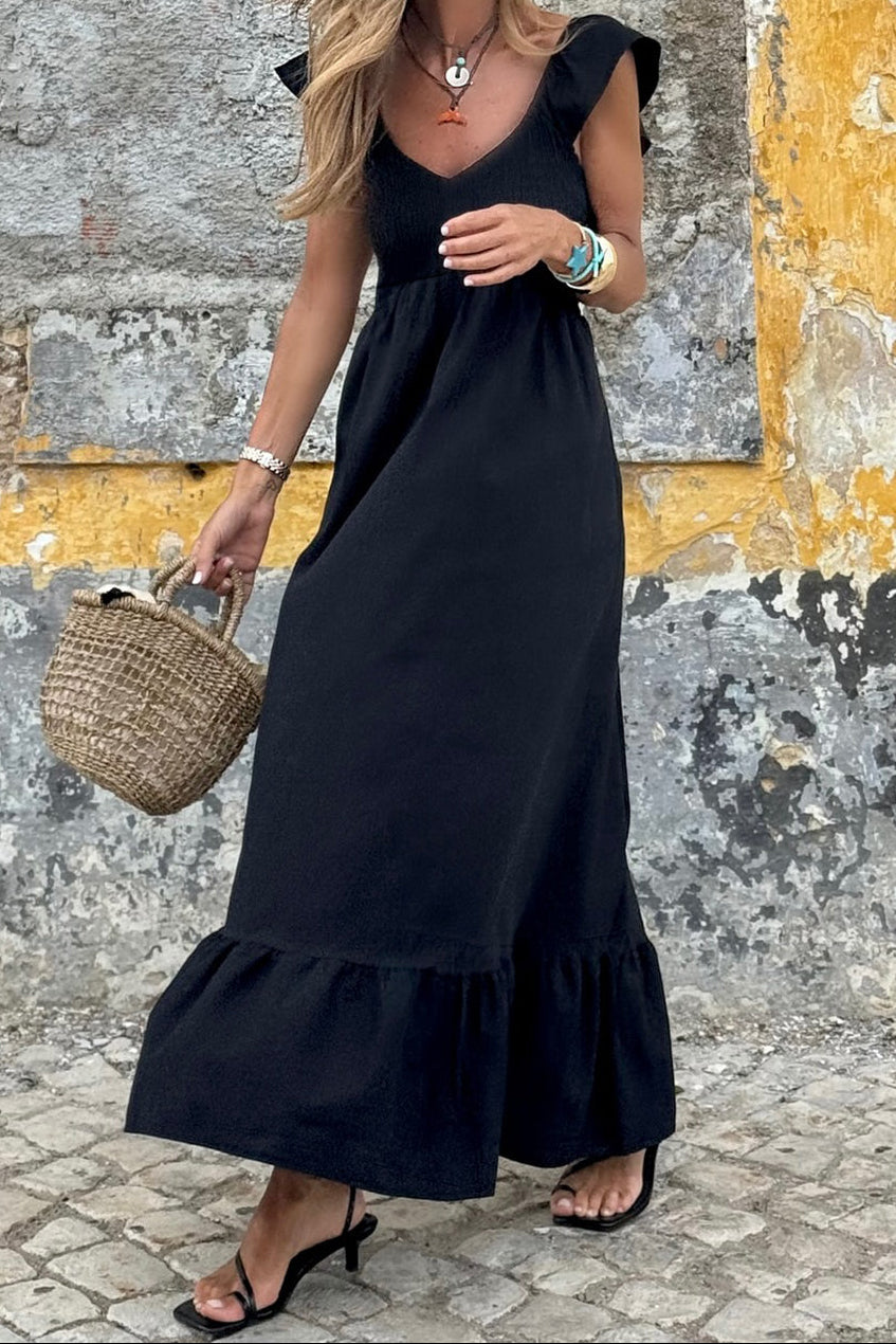 Stella Smocked Flutter Sleeve Maxi Dress