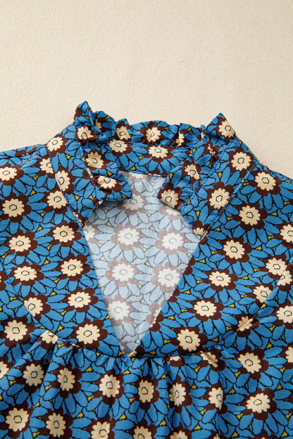 Sky Blue Floral Puff Sleeve Blouse – Casual Everyday Top