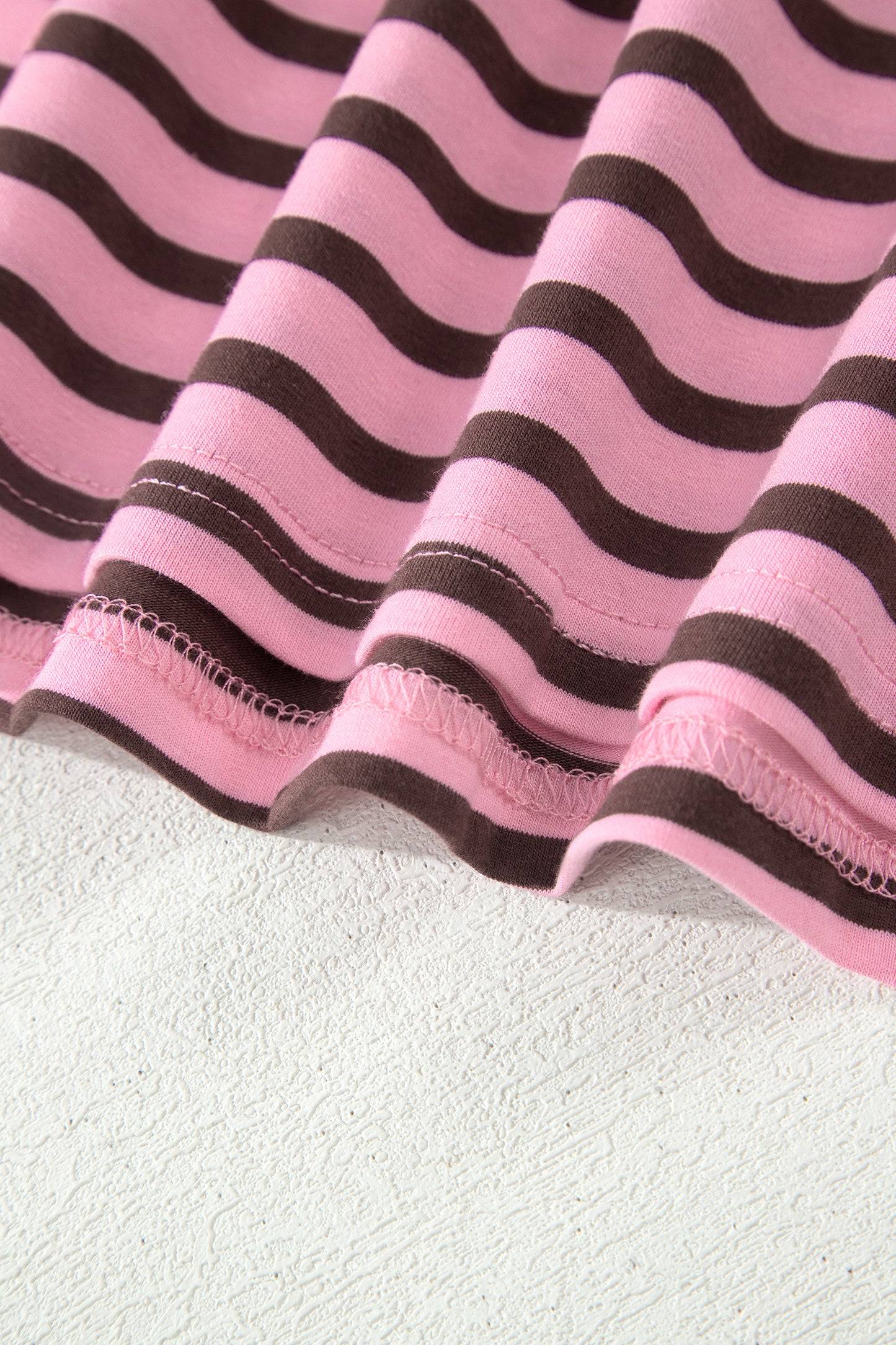 Pink Mocha Striped Puff Sleeve V-Neck T-Shirt – Casual Everyday Top