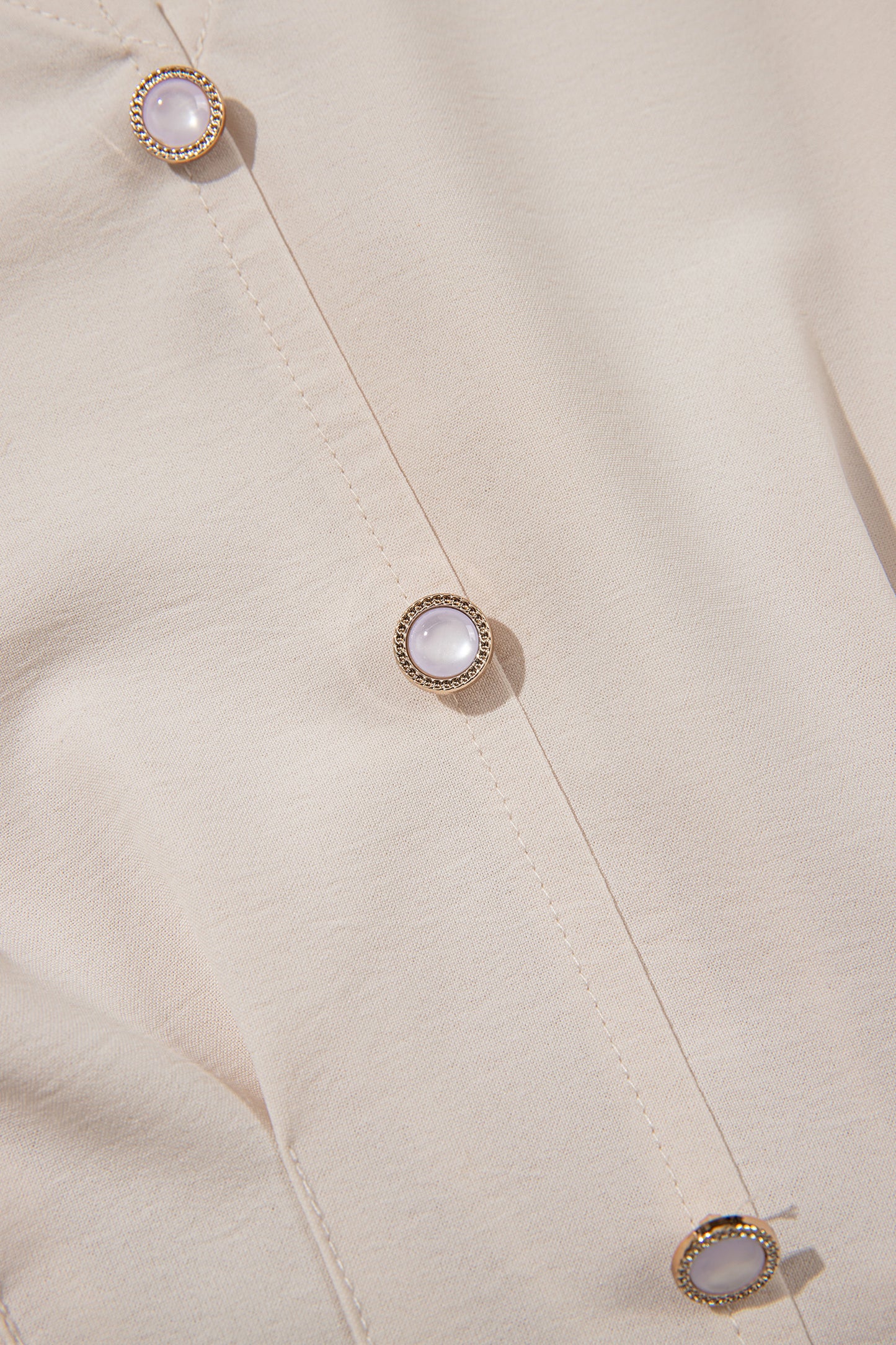 Soft Cream Pearl Button Blouse | Smocked Waist Long Sleeve Top