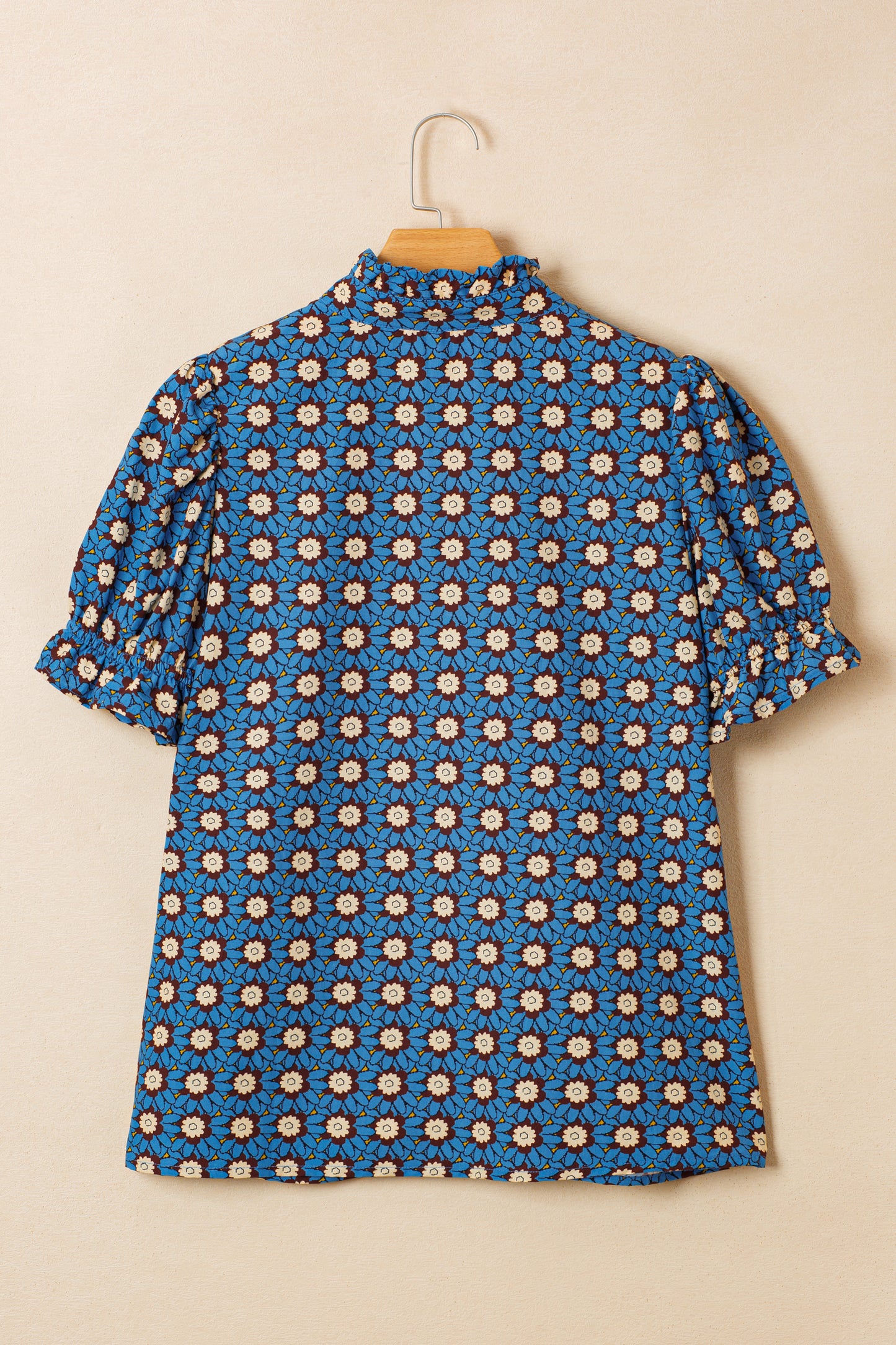 Sky Blue Floral Puff Sleeve Blouse – Casual Everyday Top