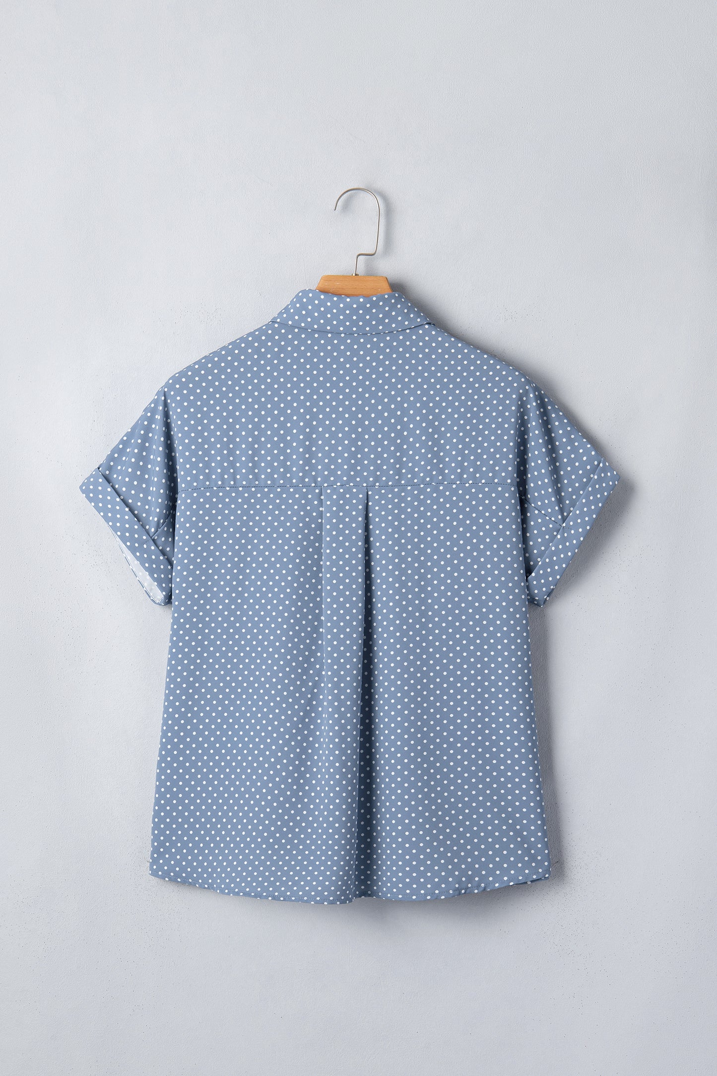 Polka Dot Button Front Blouse – Short Sleeve Collared Top