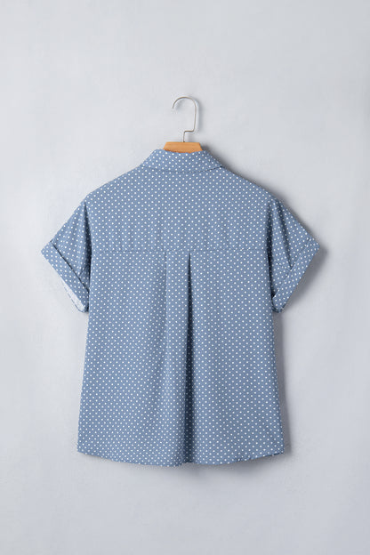 Polka Dot Button Front Blouse – Short Sleeve Collared Top