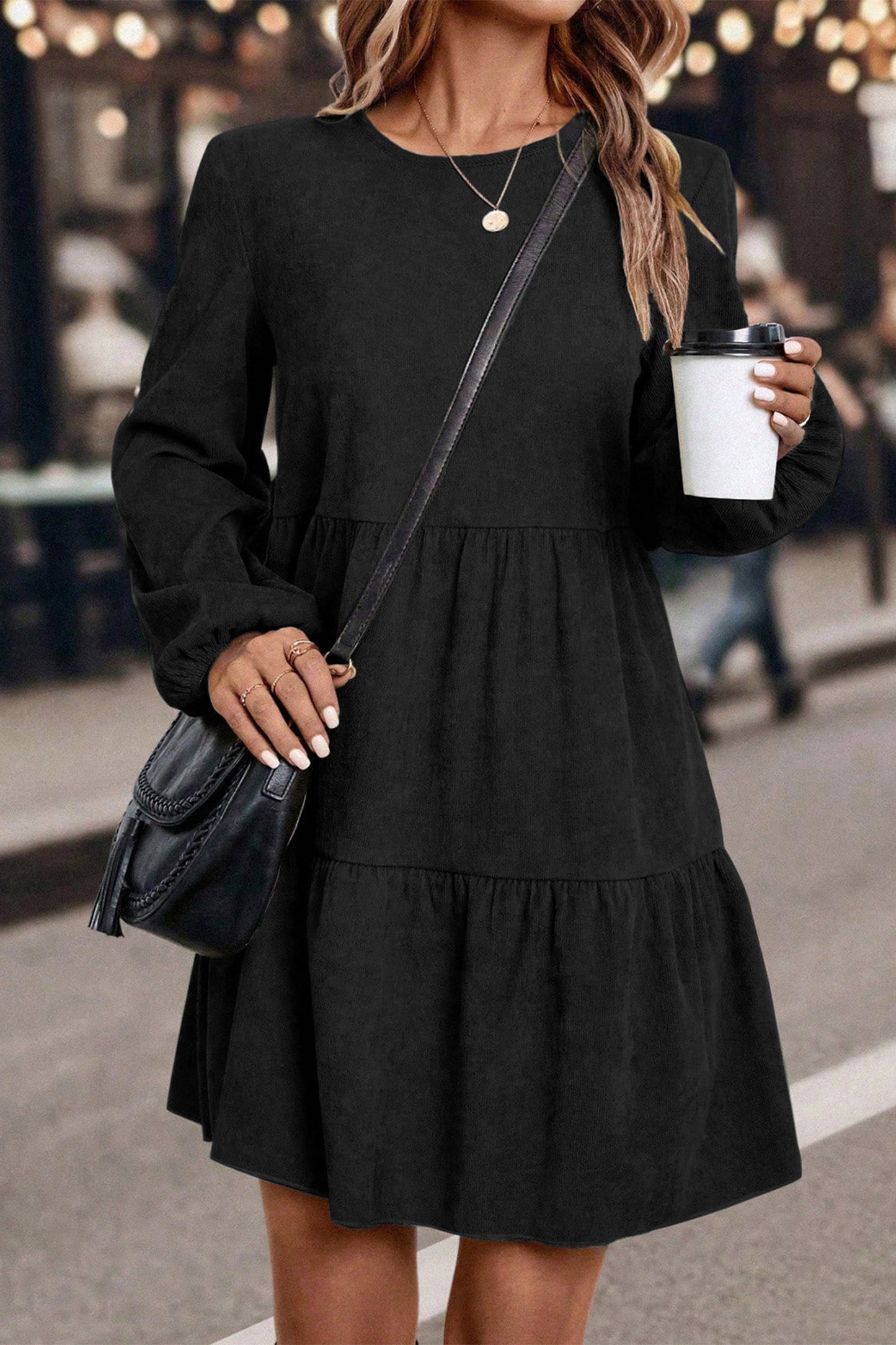 Lantern Sleeve Tiered Mini Dress