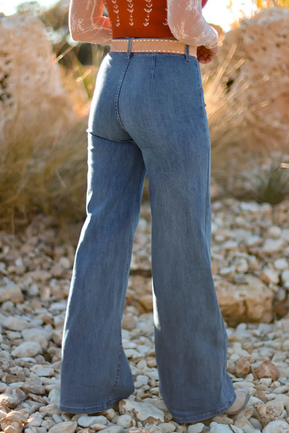 Ashleigh Blue Multi‑Button High Rise Wide‑Leg Jeans
