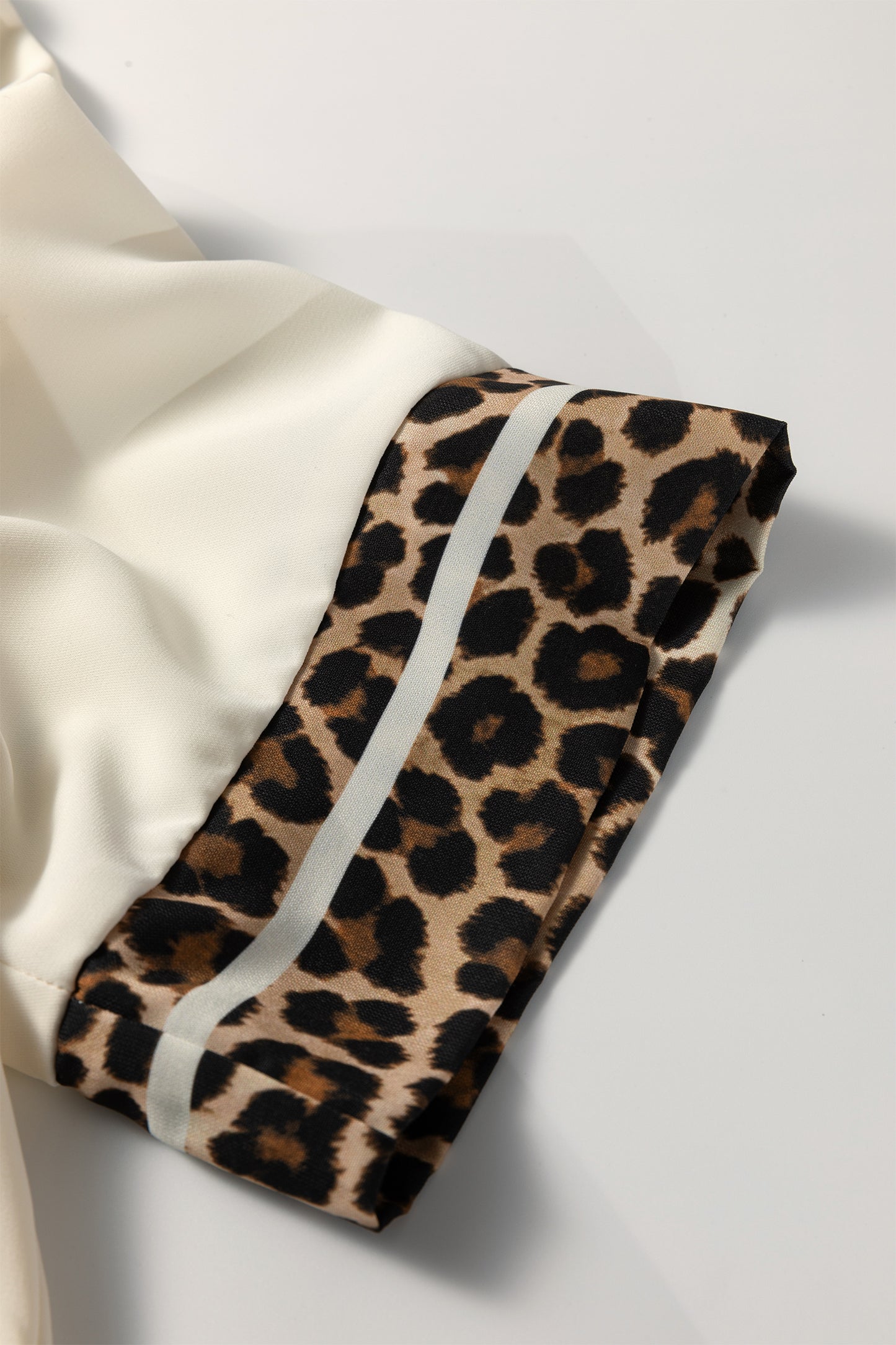 Leopard Trim Notch Neck Blouse – Lightweight Casual Contrast Top