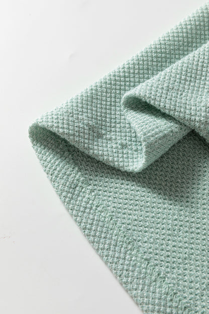 Seafoam Mist textured raglan long sleeve top with round neckline, relaxed fit, and curved hem
