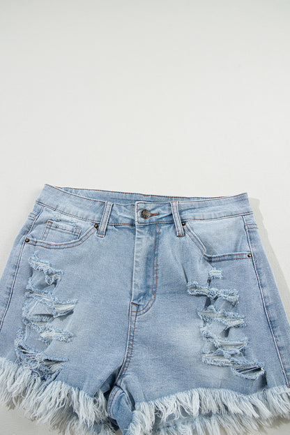 Distressed Frayed Hem Denim Shorts – High Rise Casual Summer Bottoms