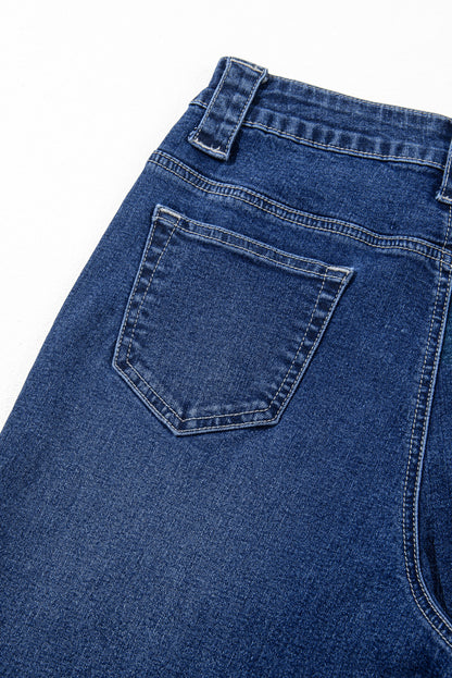 Medium Wash High Waist Wide Leg Patch Pocket Jeans – Relaxed Everyday Denim