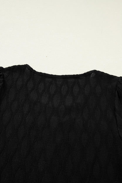 Textured Notched Neck Puff Sleeve Blouse