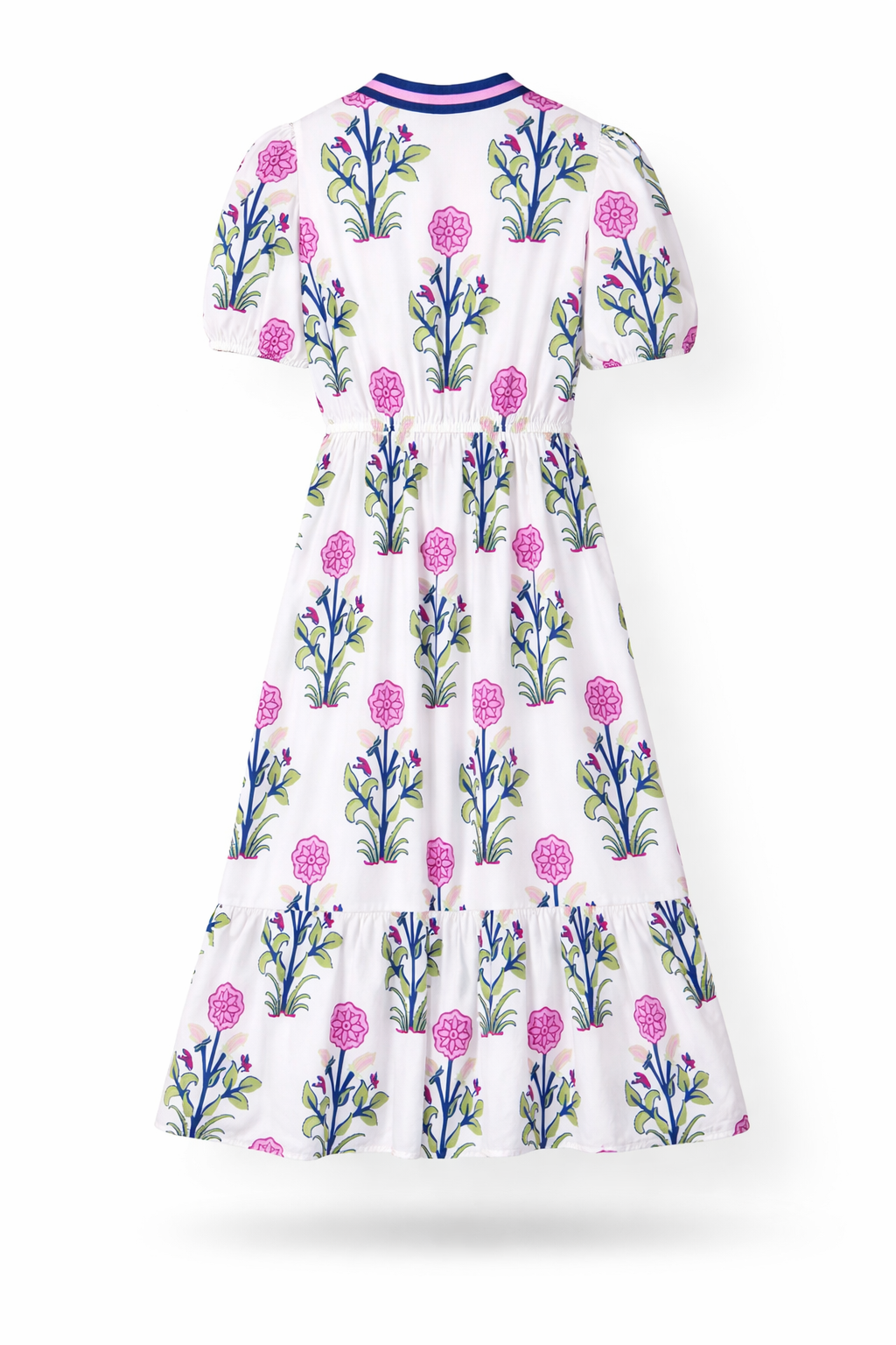 Blue Floral Puff Sleeve High Waist Maxi Dress